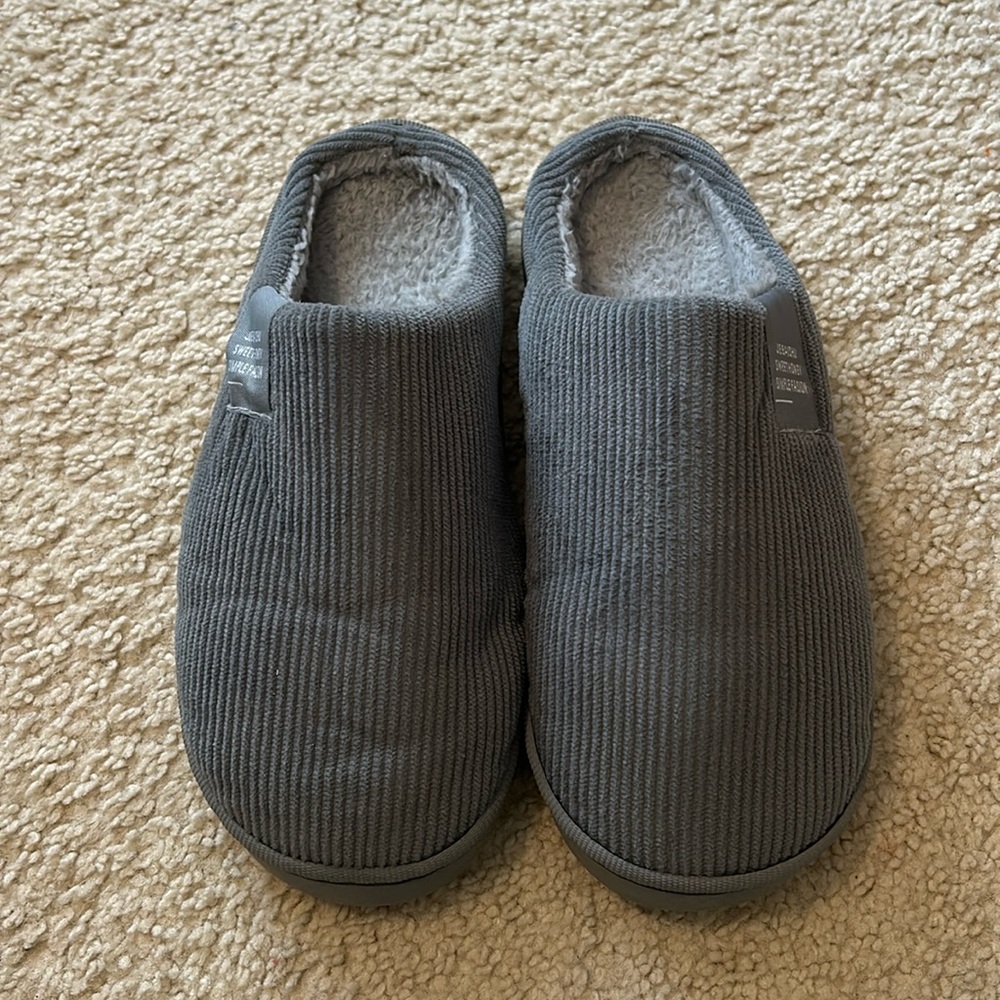 gray fuzzy slippers
